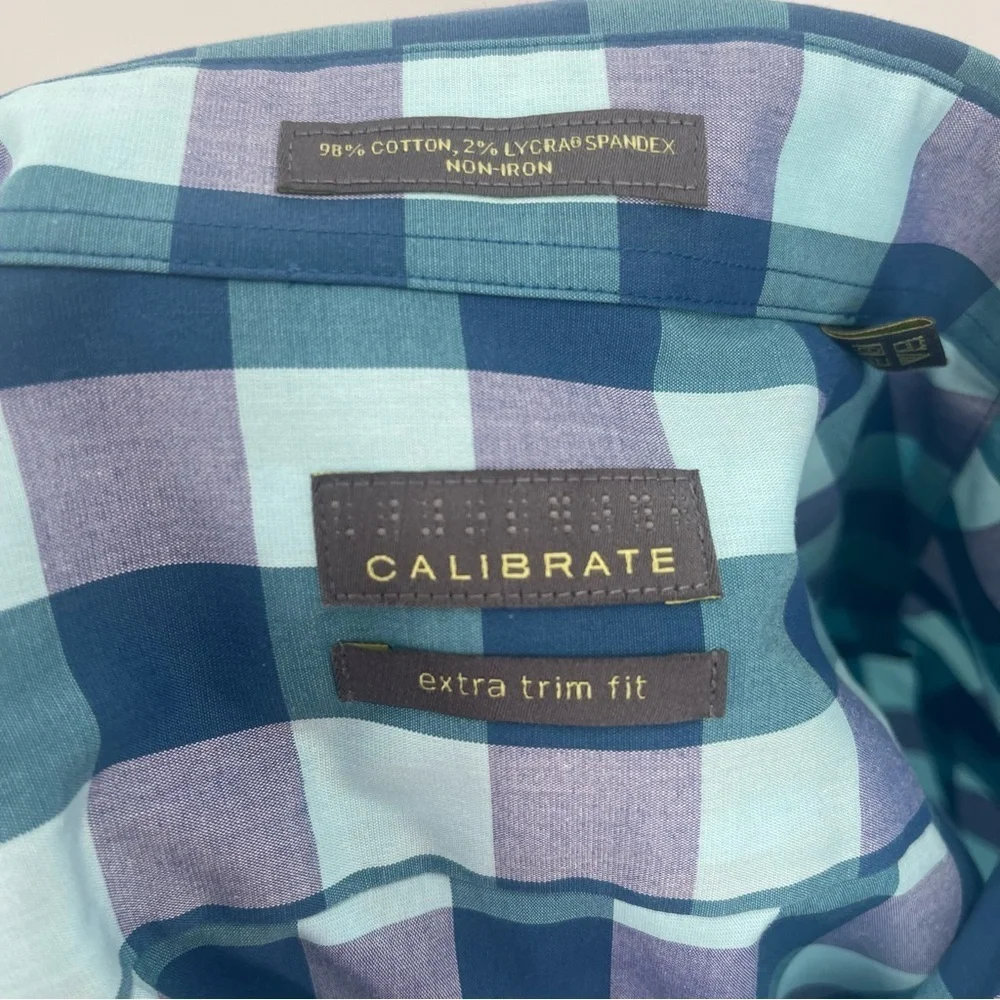 C2 by Calibrate blue Plaid Shirt 16.5 32-33 extra trim fit